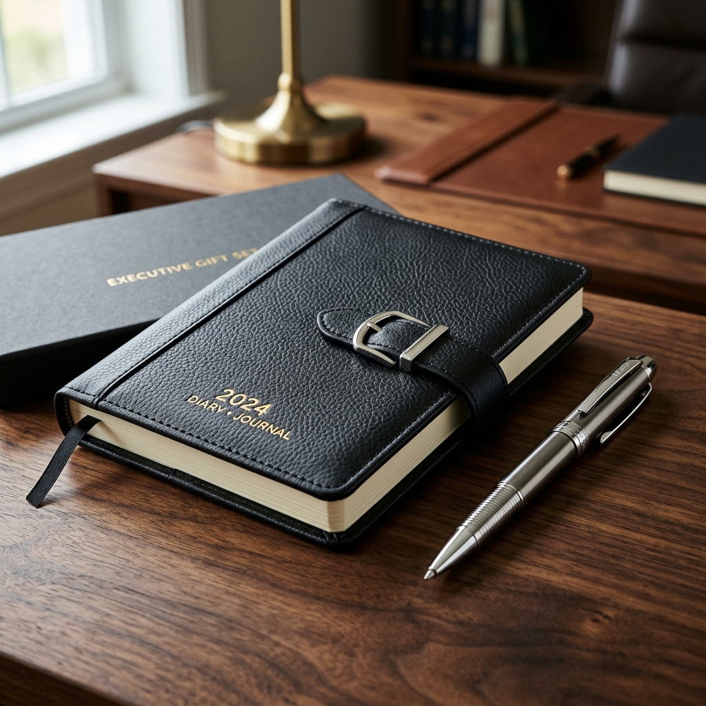 Lüks Deri Defter & Metal Kalem Hediye Seti